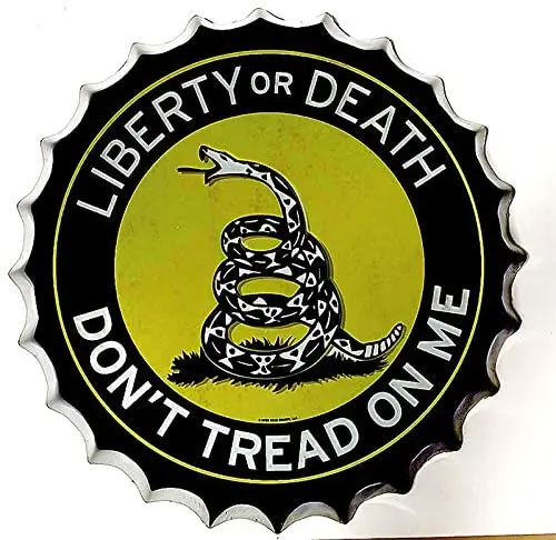 

Retro Sign Liberty or Death Don't Tread On Me Bottle Caps Retro Metal Tin Sign Diameter 13.8 Inches - Handcrafts Home Decor Bar