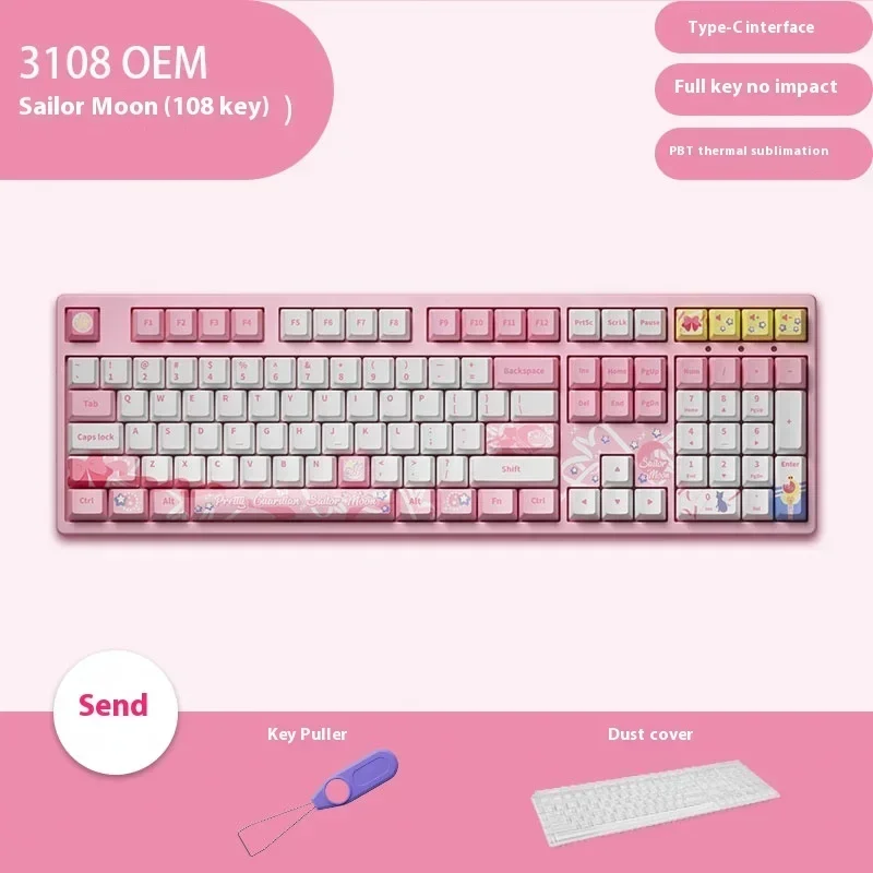 Akko 3108 3087 Sailor Moon Mechanical Keyboard Wired Rgb Backlight Customized Keyboard Hot-Swap Pink Office Pc Gamer Girls Gift