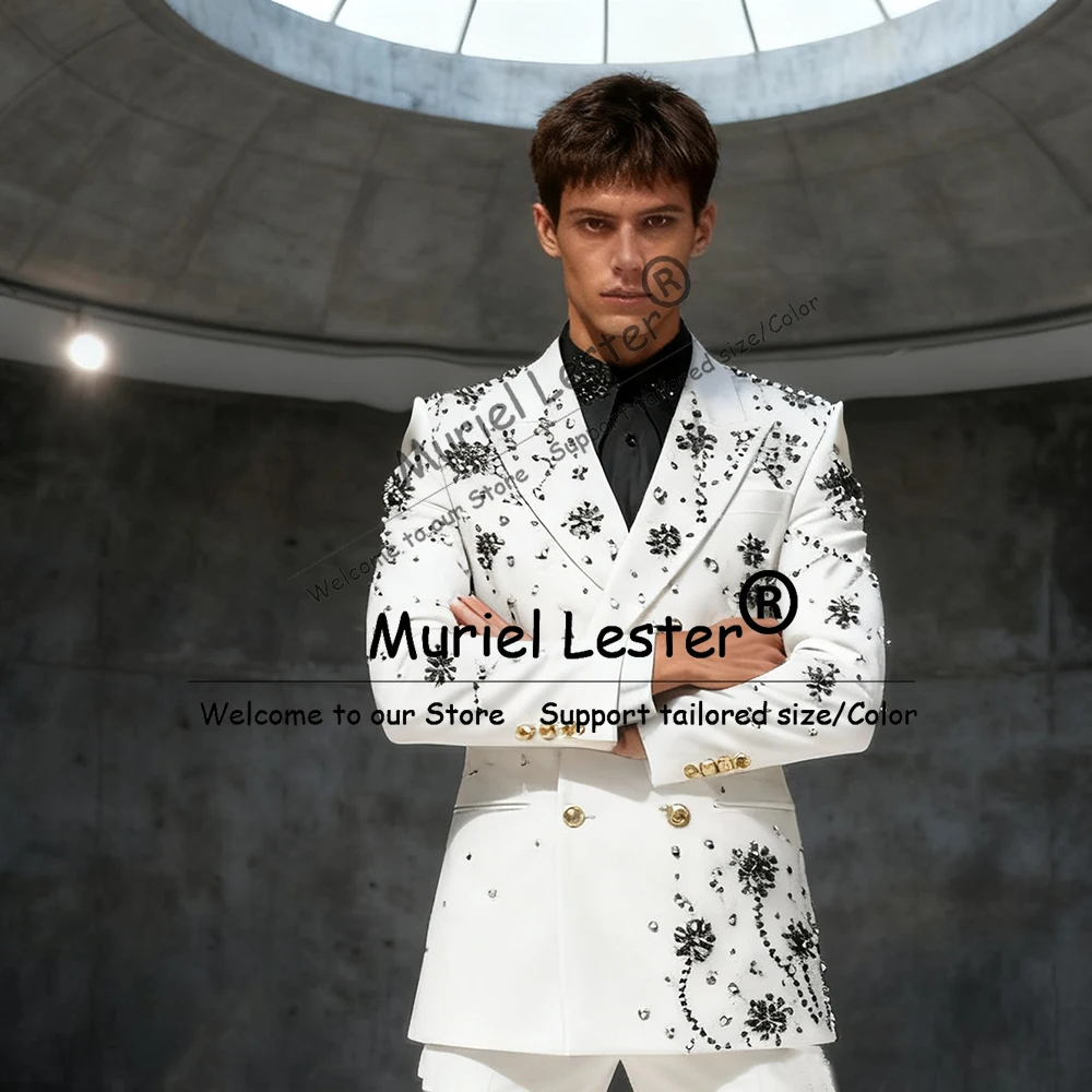 

Эксклюзивный костюм с камнями из бисера для мужчин, двубортный пиджак для выпускного вечера, индивидуальный мужской смокинг для банкета, жениха, свадебное платье