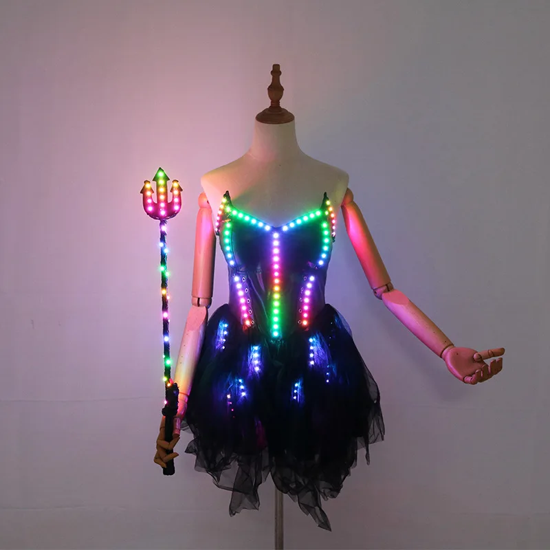

Women's Halloween Costumes LED Luminous Dress Witch Cosplay Clothes Festival Party Nightclub Stage Performance Wear Singer Stage