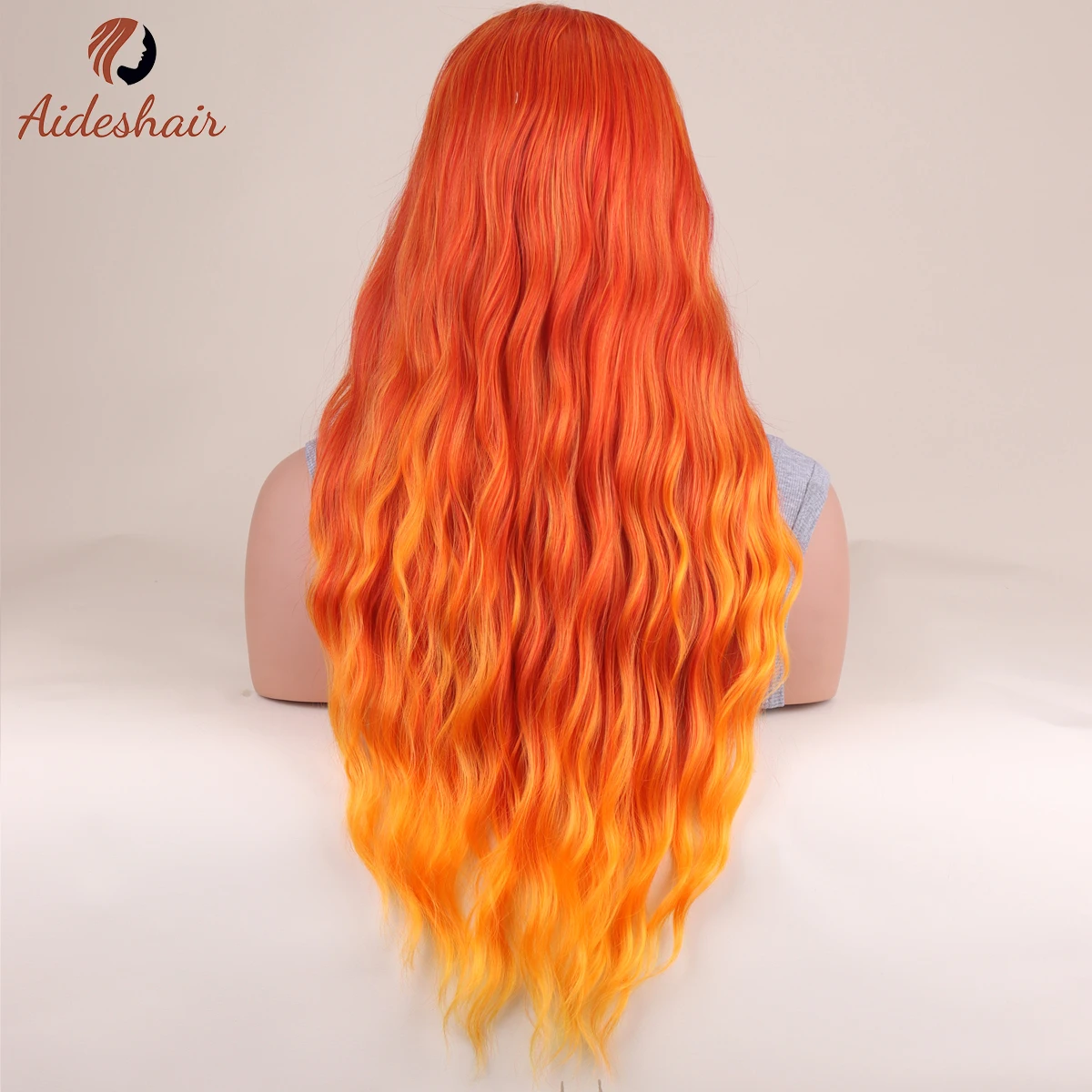 Orange wig Women's long wavy flame-colored wig with bangs Curly synthetic wig for cosplay party wigs