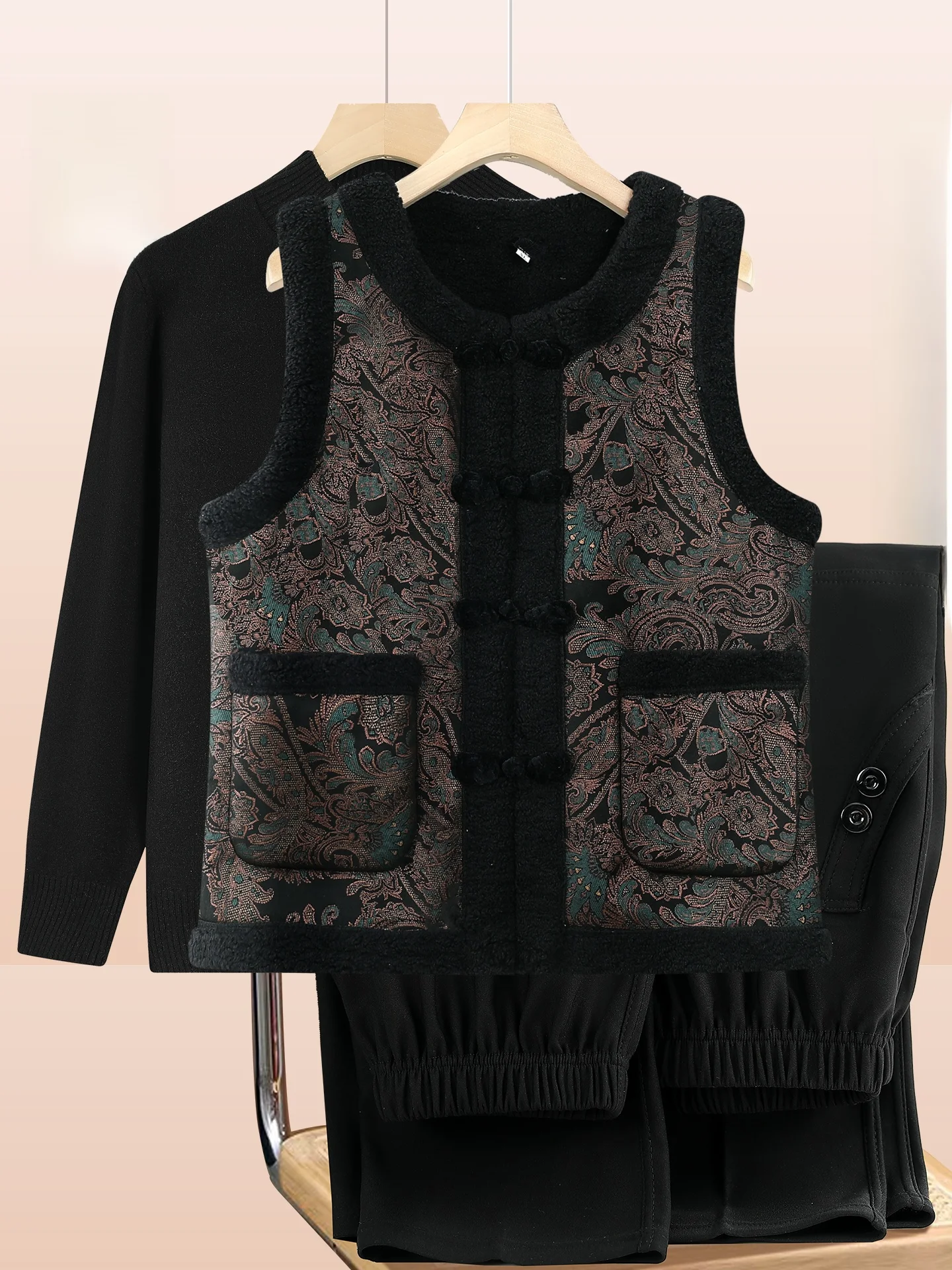 

Warm Faux Mink Vest for Middle-Aged And ly Women Winter Faion Thiened Long Pants Regular Sve round Ne Single Bu...