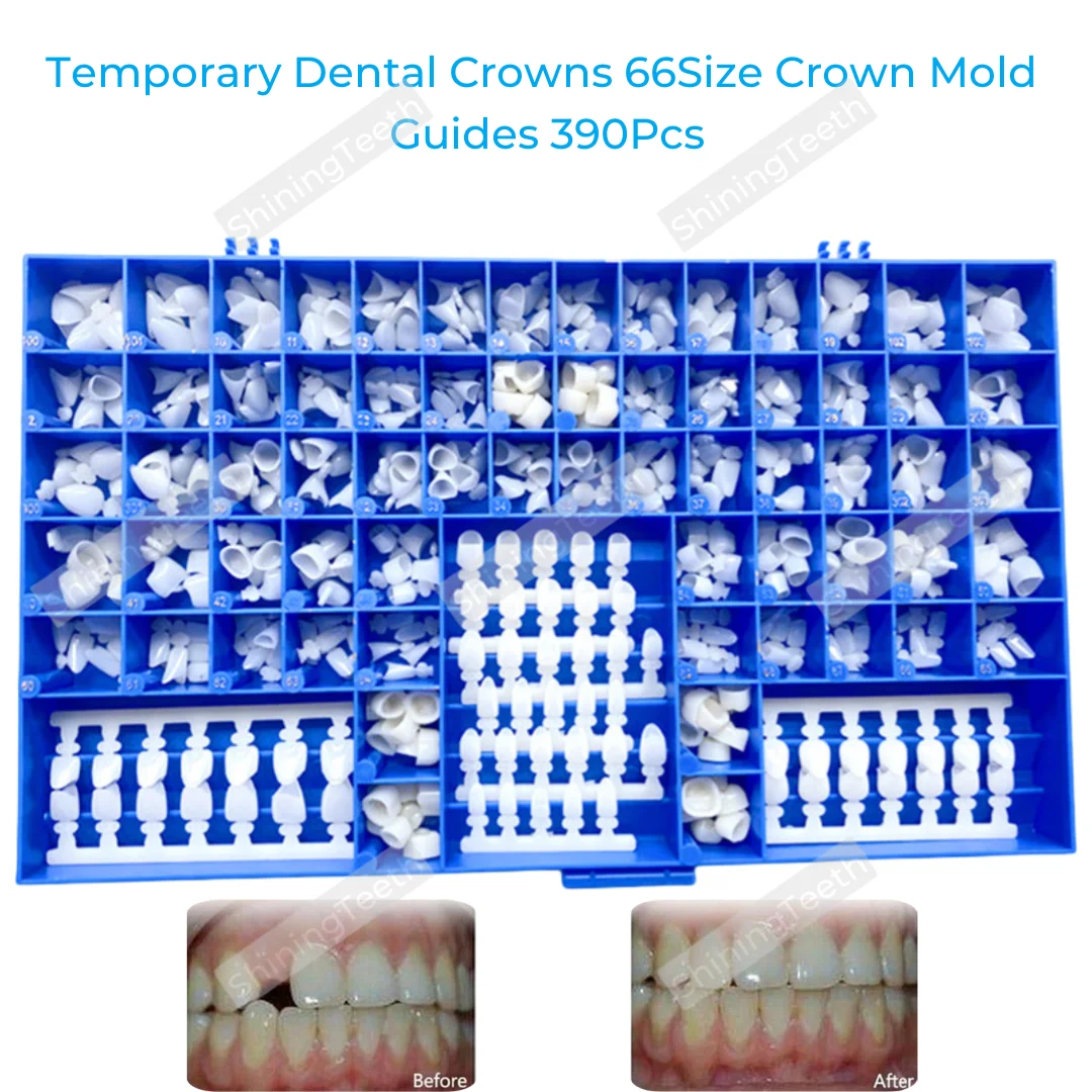 

390 шт. временные стоматологические коронки 66размер, направляющие для коронок, передние коренные коронки