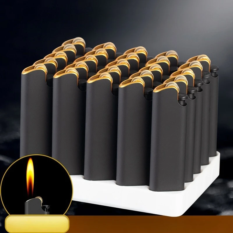 50 stks Frosted Aanstekers Groothandel Slijpschijf Open vlam Aanstekers Custom Logo Party Geschenken Mannen Gadgets Bruiloft Benodigdheden