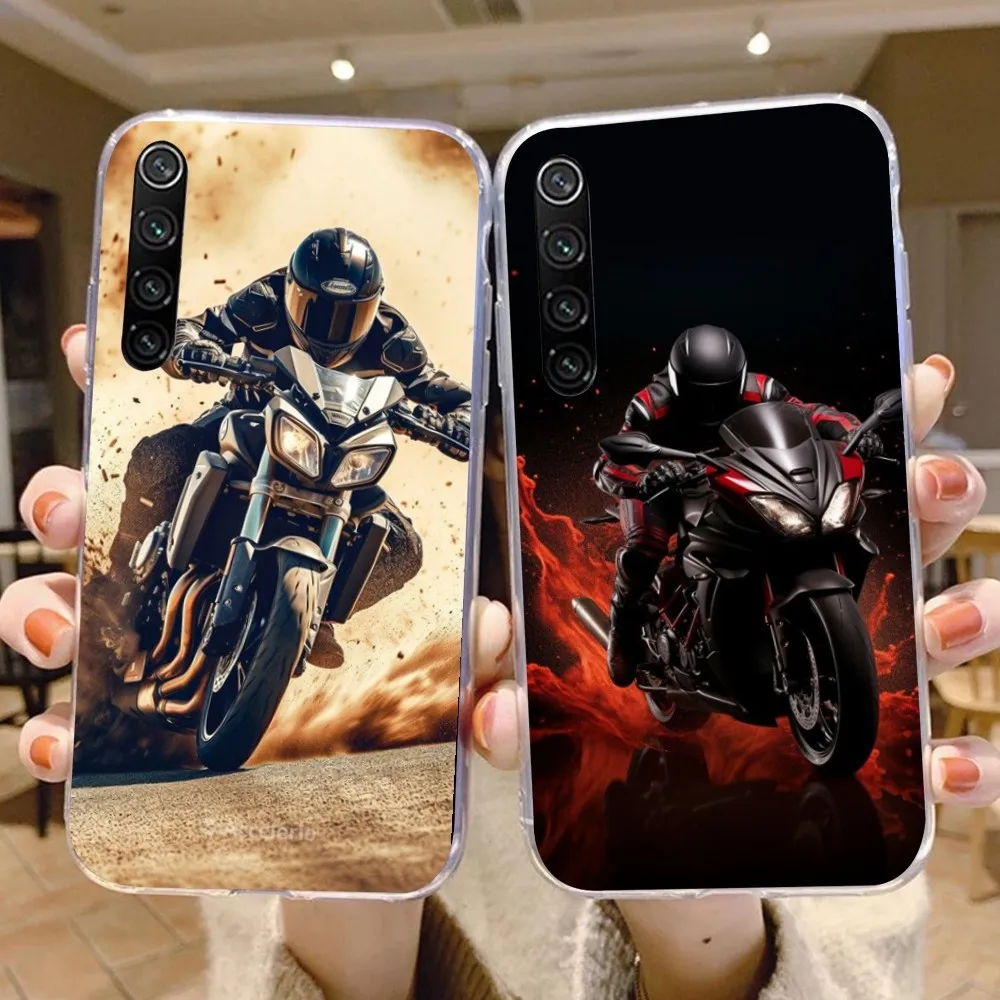 Motorcycle Rider Mobile Cell Phone Case for Xiaomi 13 Lite 12 11T 10 9 Redmi Note 12 11 10 10S Pro 9 9A 8 Clear Cover Funda