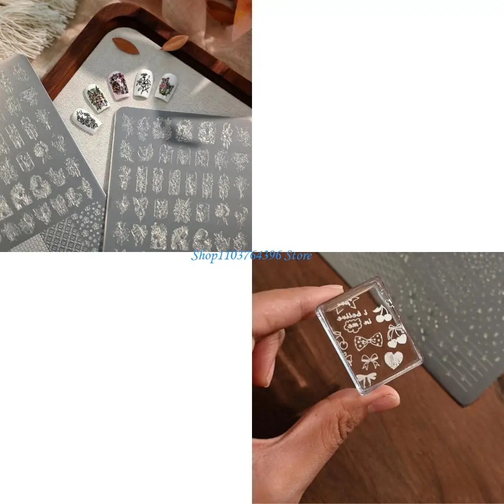 

Художественная пластина для стемпинга ногтей с нежными бабочками и цветочными мотивами