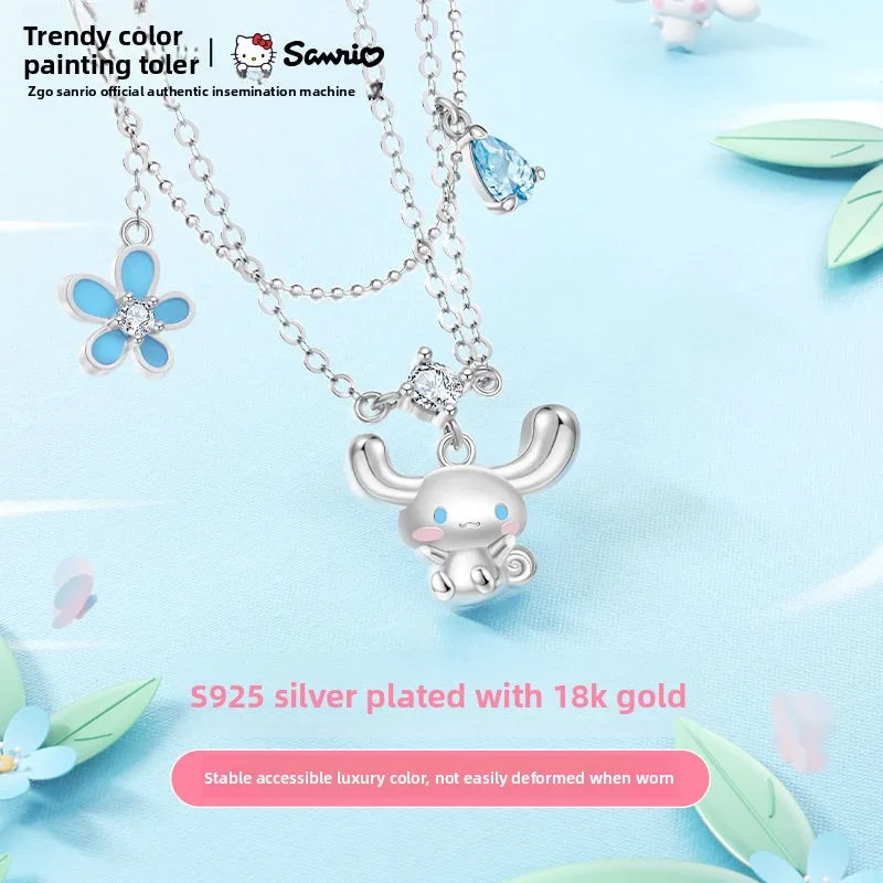 

Original Tide Color Painting Joint Sanrio Cinnamoroll Sterling Silver Necklace Ins Pendant Gifts