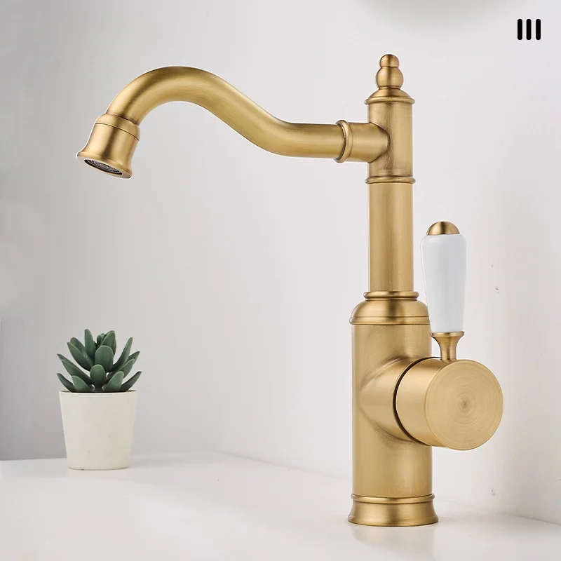 

Смеситель для раковины в ванную комнату, латунный, под старину, с одной ручкой, для установки на столешницу