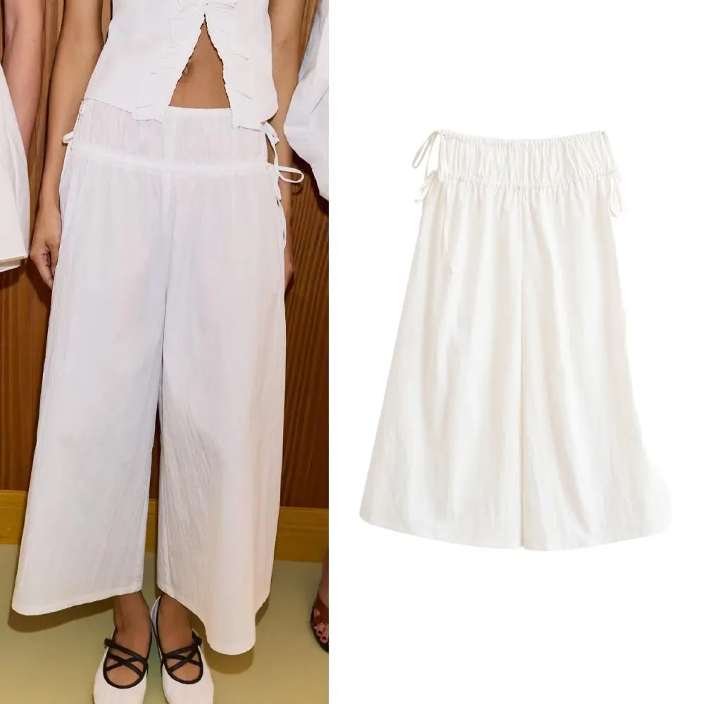 

Spring Summer New Women's High Waist Elastic Waist Pleated Wide Leg Casual Pants Versatile Comfortable Straight Cut Trousers