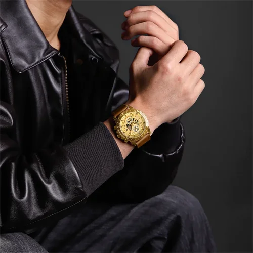 Nuevo NAVIFORCE, correa de cuero de lujo para hombre, cronógrafo luminoso, relojes de negocios, reloj de pulsera de cuarzo resistente al agua, reloj Masculino