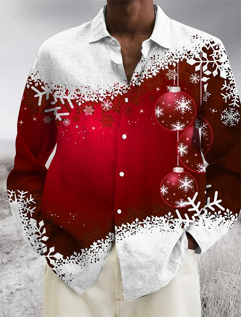 Classic Santa Claus reindeer shirt printed long sleeved men\'s shirt, fashionable, casual, breathable and comfortable men\'s shirt