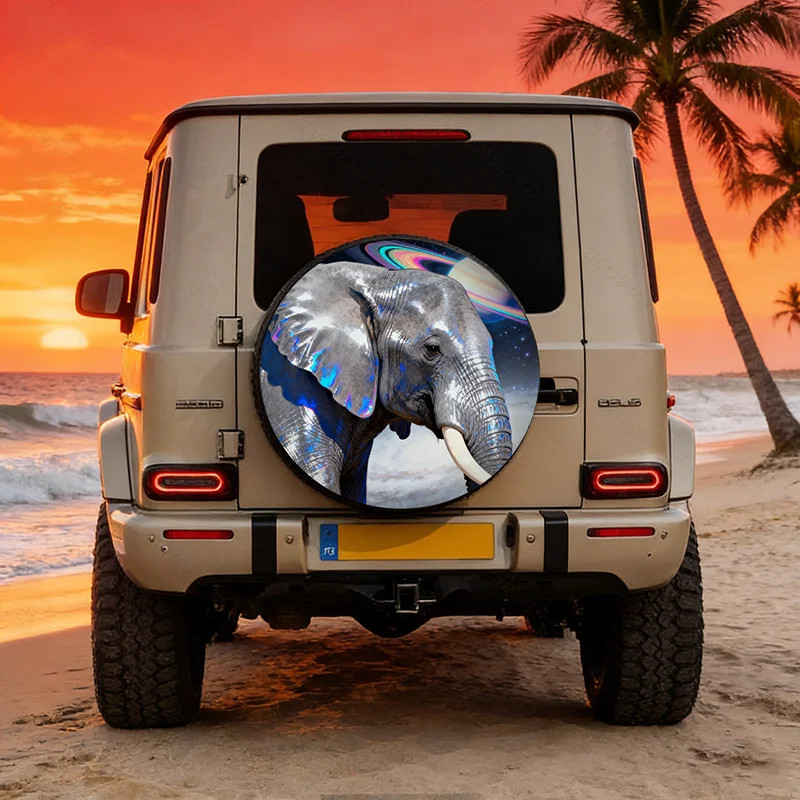 Polyester Fiber Silvery Iridescent Elephant Cosmic Starry Sky For SATURN Ring Pattern Car Tire Cover