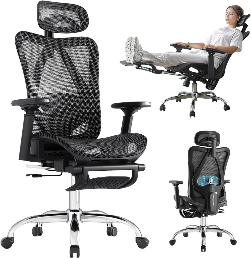 

Ergonomic Office Chair, SGS Certified Gas Cylinder, 400 LBS Capacity, Retractable Footrest, Office Chair with Adjustable