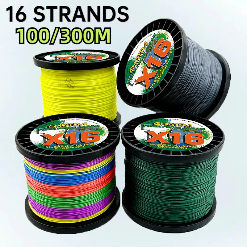 

GHOTDA Super Strong 11.3-91kg New X16 Strands Braided Fishing Line 300M 100M Multifilament 100% PE Durable Lure Wire 4 Colours