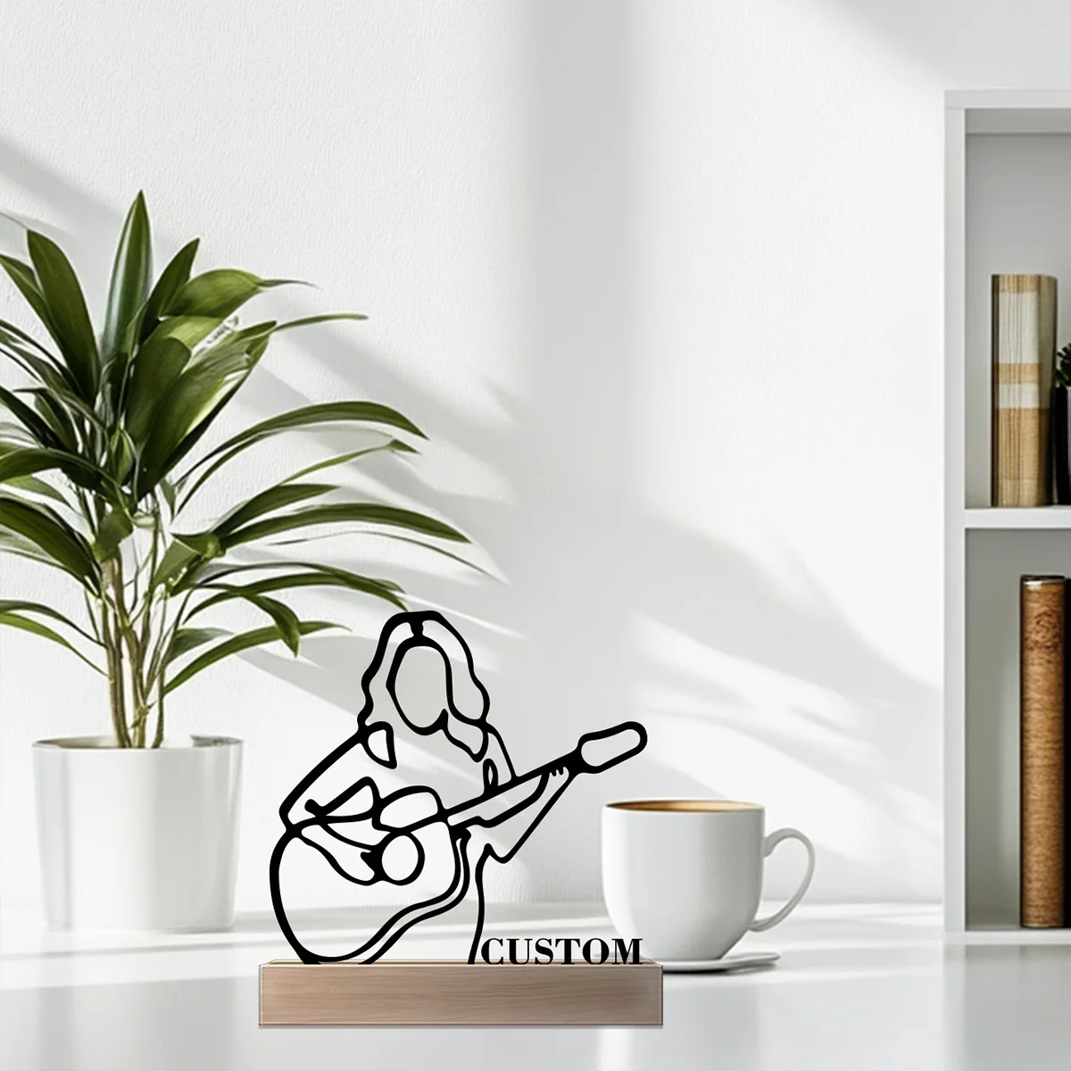 1 قطعة اسم مخصص بسيط الغيتار تمثال معدني مع قاعدة خشبية الحديد زخرفة القصدير النحت الفن الحرف مع قاعدة خشبية طاولة المنزل