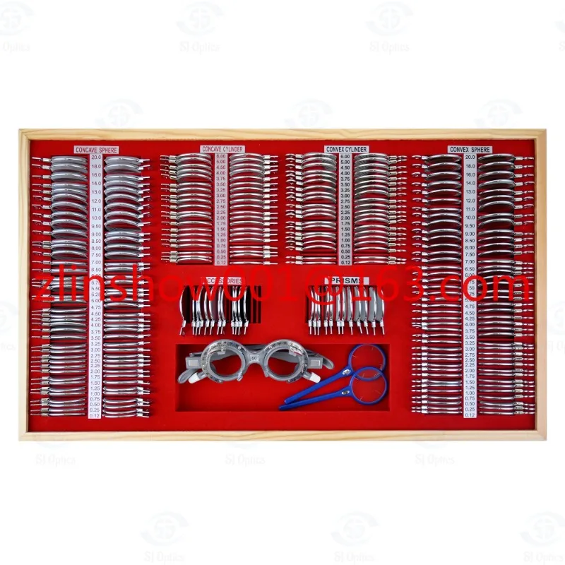 

Portable Optometry Equipment Trial Lens Set Optical Instruments With 266 Glasses and Red Velvet Set of Trial Lenses