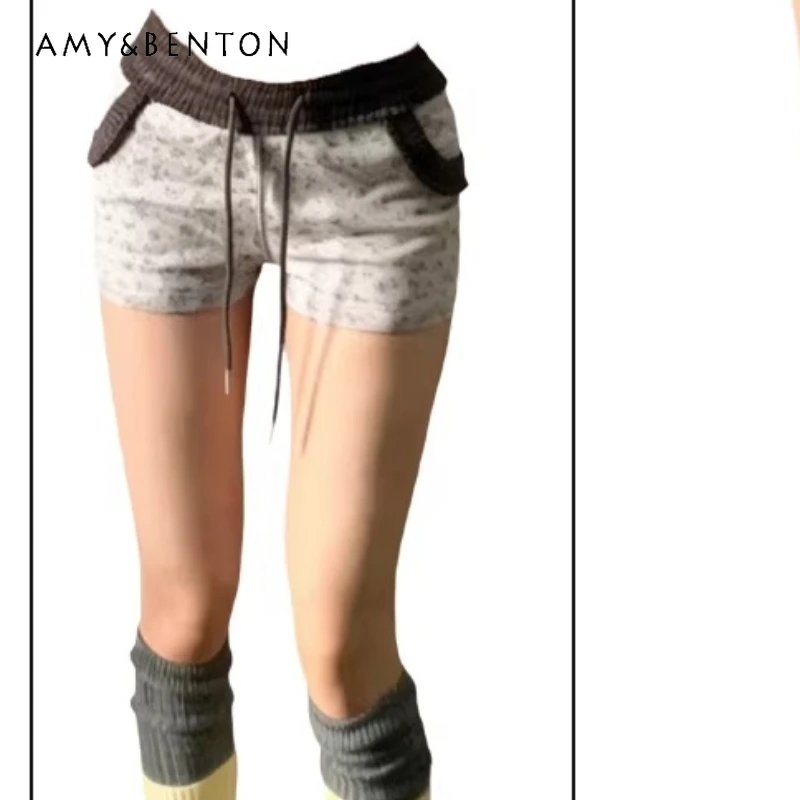 

American Retro Floral Embroidery Splicing Women's Pants 2026 Spring Summer Sweet Cool Hot Girl Low Waist Slimming Shorts Ladies