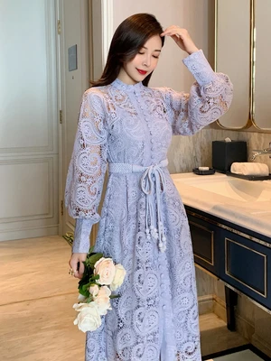 Luxury Boho Party 2022  A-Line Vintage High Waist Dresses for Women Embroidery Runway Autumn Spring Woman Dress Lace Elegant