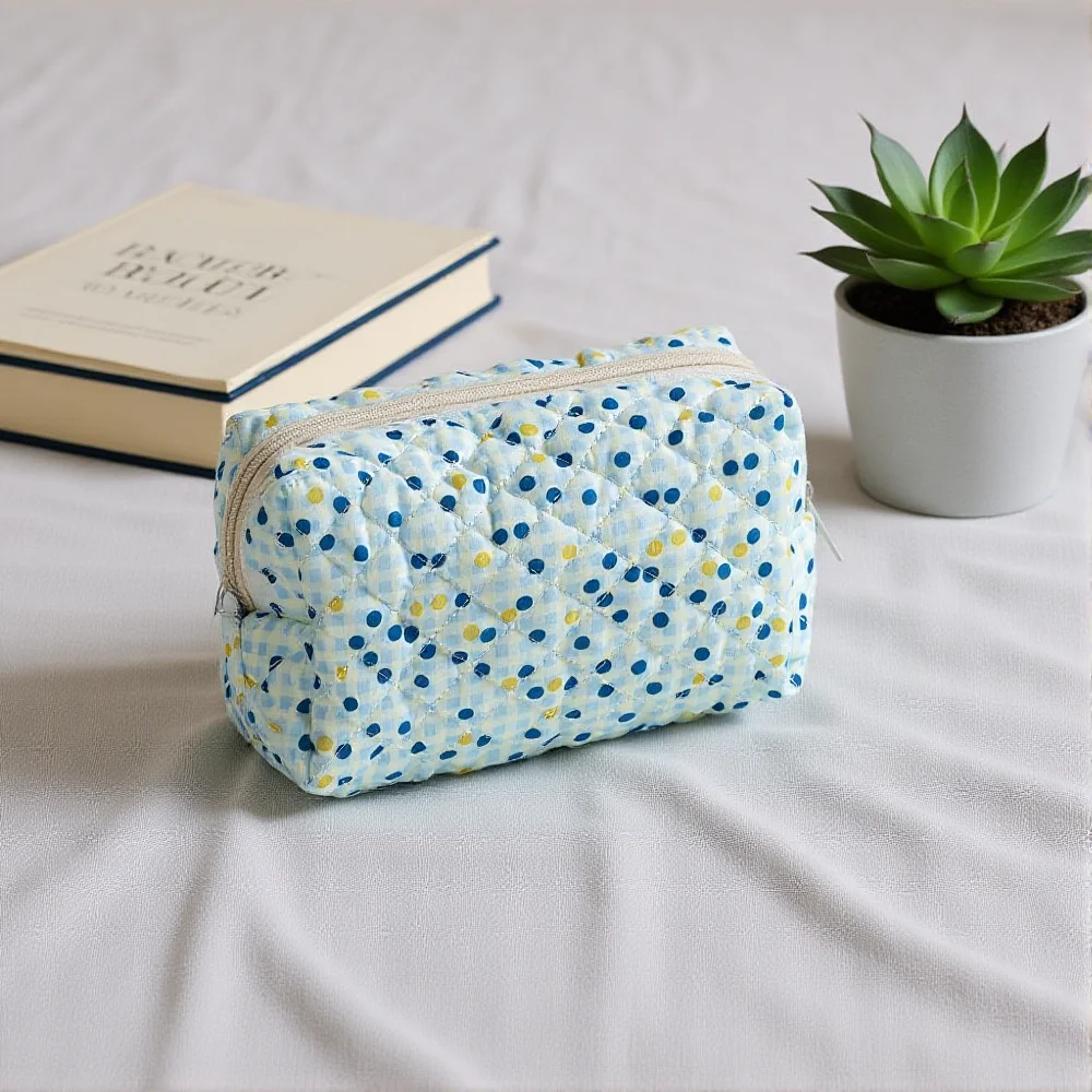 حقيبة سماعة أذن مبطنة بالزهور من القطن لتخزين السفر حقيبة مكياج للفتيات حقيبة مستحضرات تجميل بسحاب محمولة للنساء