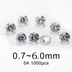 1000pcs/bag AAAAA Grade White 0.8~6.0mm Loose Zircon Stone Brilliant Round Cut Cubic Zirconia Stones For Jewelry Making DIY