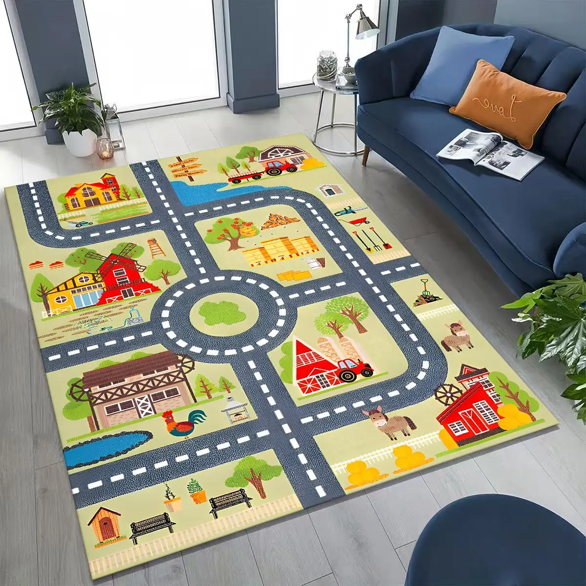 Hot Sale Kids Play Mat City Road Theme Soft Non-slip Children Game Carpet Educational Floor Rug for Kids Room Play Area Decor