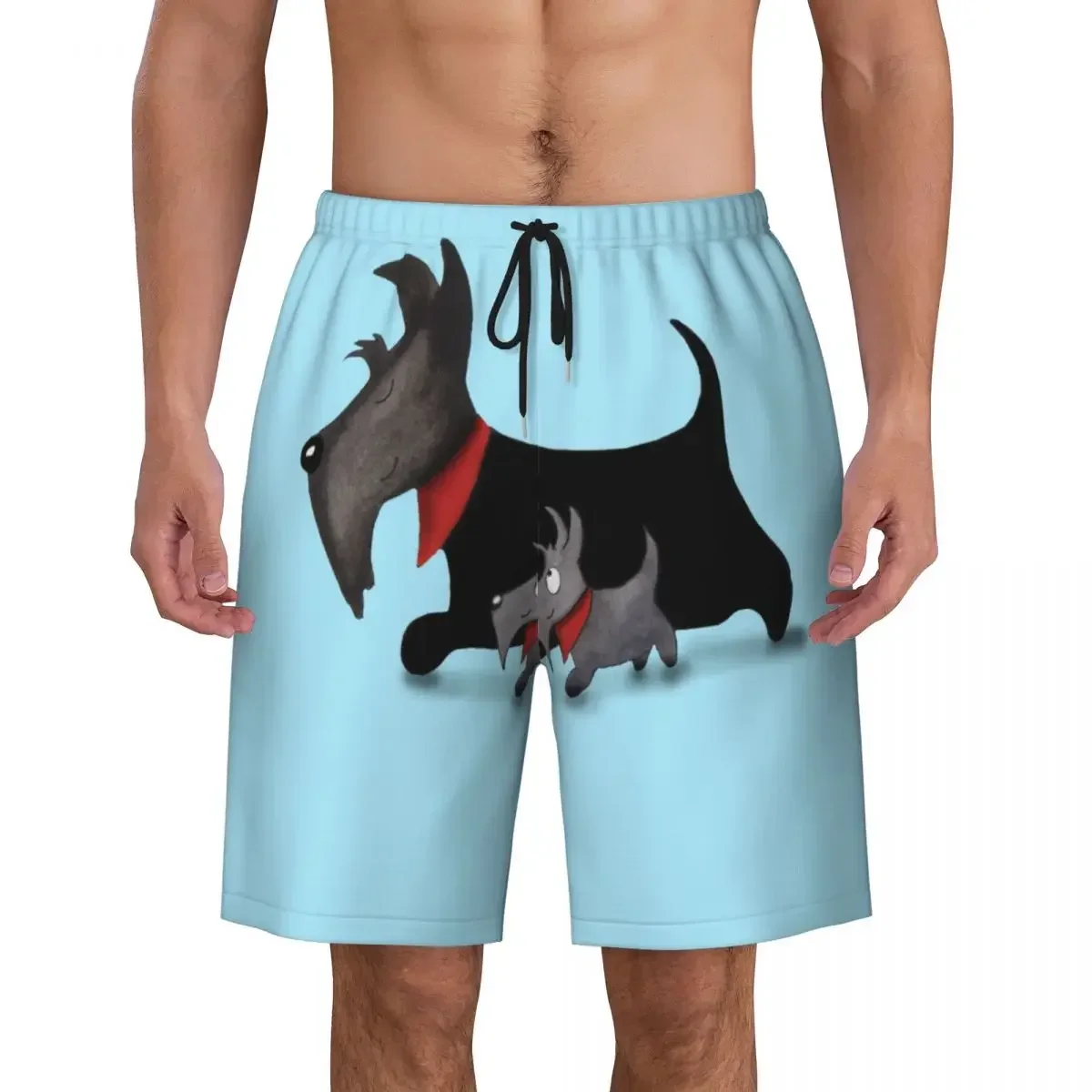 Custom Scottie Dogs Cartoon Graphic Swim Trunks Men Quick Dry Board Shorts Scottish Terrier Bathing Suits Boardshorts