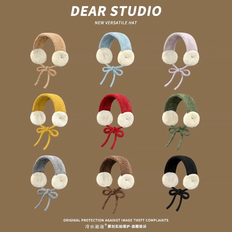 

Новые модные контрастные цвета, милые плюшевые наушники на шнуровке для женщин, осень-зима, теплая защита ушей, универсальные наушники