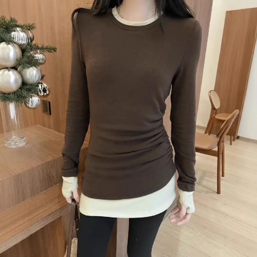 Plus-size Women's Spring And Autumn New Arrival Casual Fitted Mid-length Thickened Hand-protecting Long-sleeve T-shirt