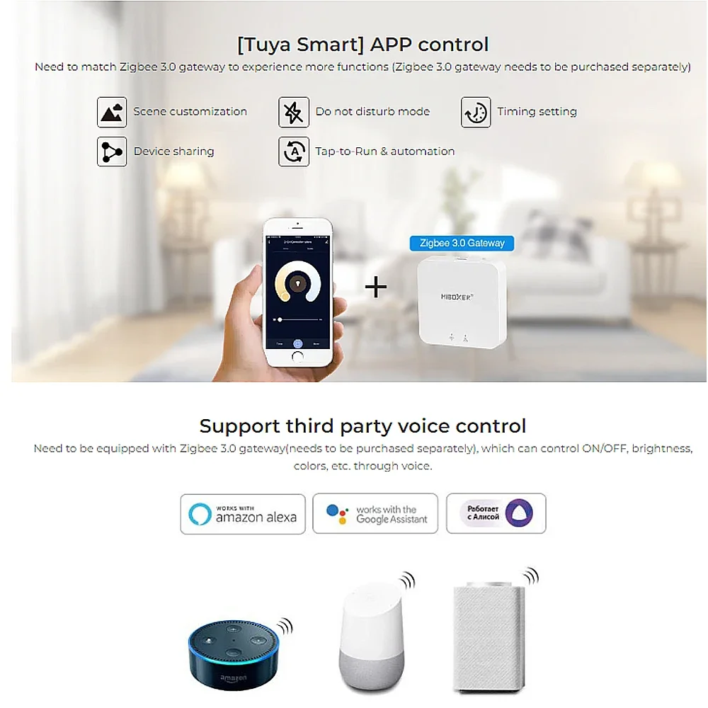 Miboxer Zigbee 3.0 + 2.4G Dimmer Contoller FUT035Z+ Dual White Single Color FUT037Z+ RGB RGBW RGB+CCT LED Strip light Tuya App