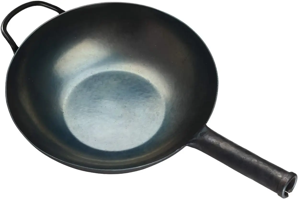 

HandHammered Iron Wok Flat Bottom Induction Suitable (34CM Iron Handle with Help)