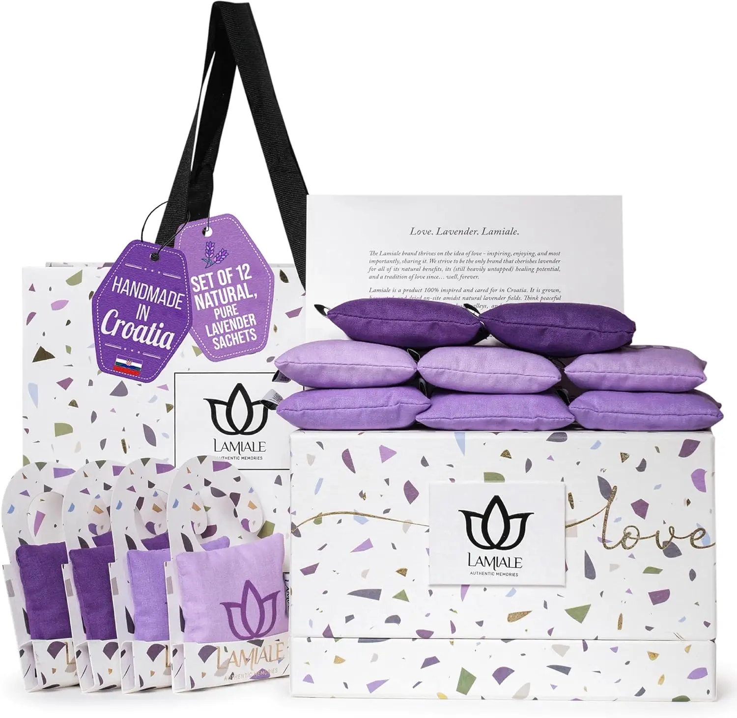 

Lamiale Croatian Lavender Scented Sachets for Drawers and Closets – 12 Handmade Sachets, Natural Air Freshener, Moth Repellent,