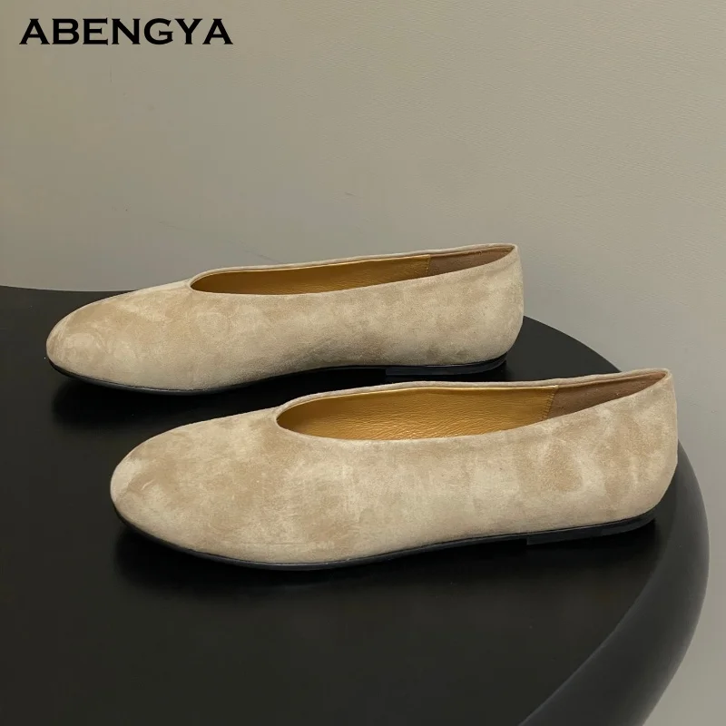 

Autumn Khaki Suede Flat Loafers Shoes Women Round Toe Mules Dress Shoes Designer Casual Party Vacation Walking Shoes For Women