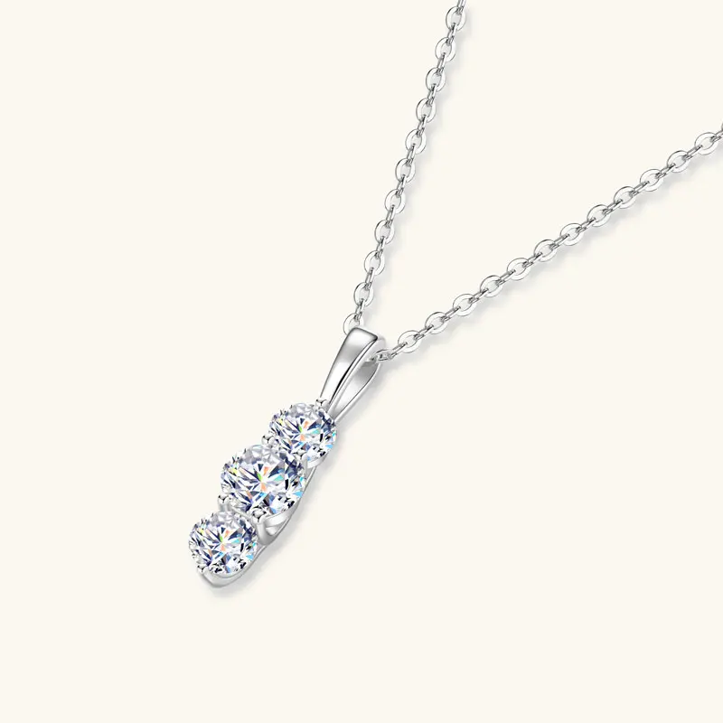 IOGOU Minimalist 5mm&4mm Round Moissanite Three-Stone Pendant Necklace for Women 2025 Trend Real 925 Silver Engagement Jewelry