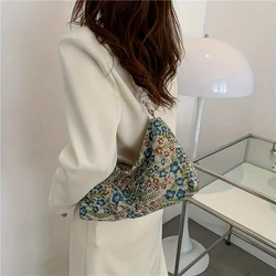 1PC Vintage Print Underarm Bag Large Capacity Fashion Women's Simple Multi-functional Canvas Shoulder Bag Casual Baguette Bag