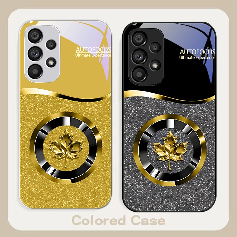 

Crystal Blue Maple Leaf For Samsung S22 S8 S9 10 20 U ltra S21 Pro S22 Plus S23 FE S24 Ultra S25 Edge S25Ultra Glass Phone Case