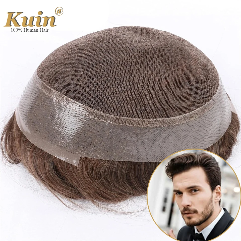 

Men Toupee Hairpiece Natural Hairline 100% Human Hair Replacement System Lace Center With Pu Around Men Toupee Hair Prothesis