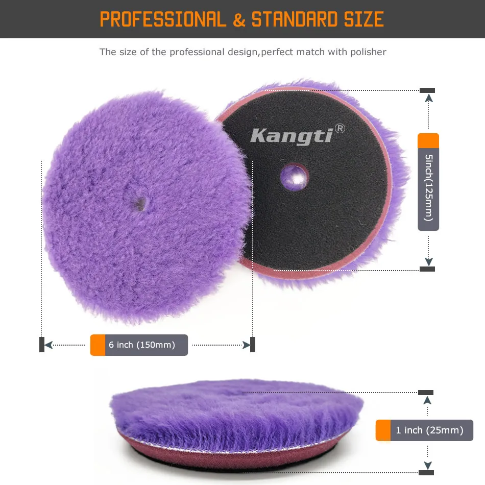 Kangti 5/6Inch Purple Wool Polishing Pads 1Pcs Premium Buffing Wheel with Hook and Loop for Car Polisher Polishing and Buffing
