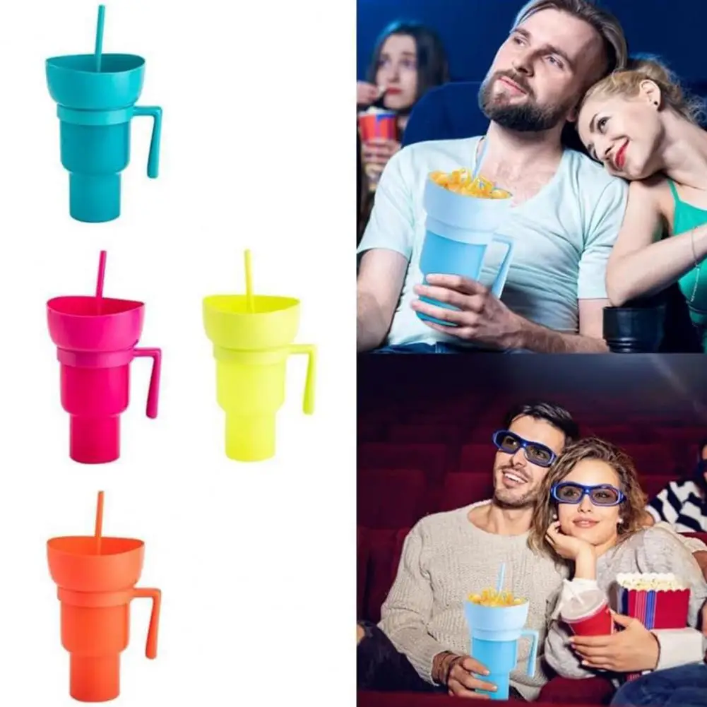 Movie Theater Essentials Popcorn Water Cup Reusable Popcorn Drink Cup with Snack Bowl Straw Leakproof Stadium Tumbler for Cinema