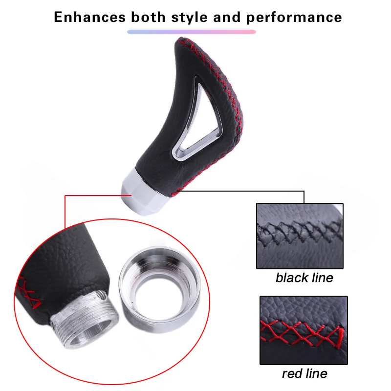 Universal PU Leather Gear Shift Knob Red Line Black Line Manual Car Gear Stick Head Shift Replacement Knob Modified Shift Head