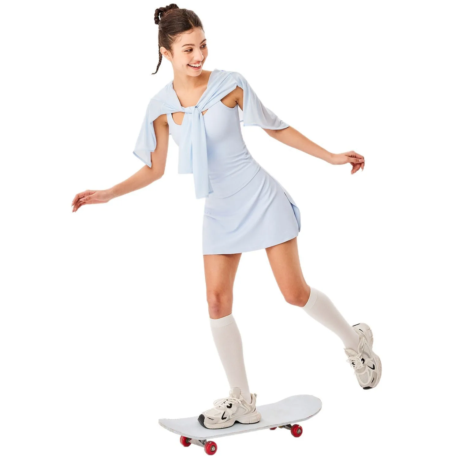 Ropa interior deportiva de secado rápido para mujer, conjunto de chaqueta y Falda corta para Fitness con cojín en el pecho, falda de tenis, verano