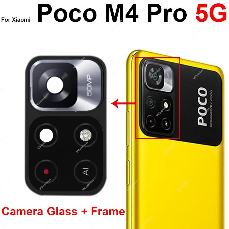 For Xiaomi Pocophone POCO M4 Pro 4G M4 Pro 5G Rear Back Glass Lens Cover Frame with Sticker Replacement