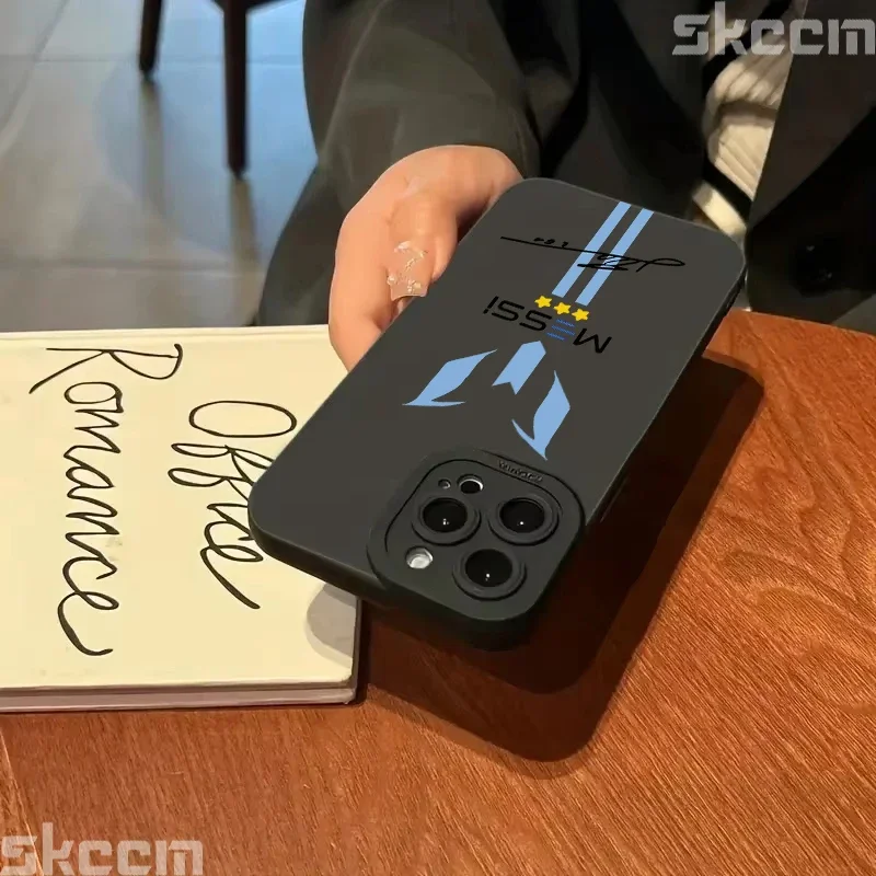 حافظة لهاتف آيفون 16 15 14 13 12 11 Pro Max XS X XR 8 7 Plus MESSi غطاء ناعم لحماية العدسات المقاومة للصدمات