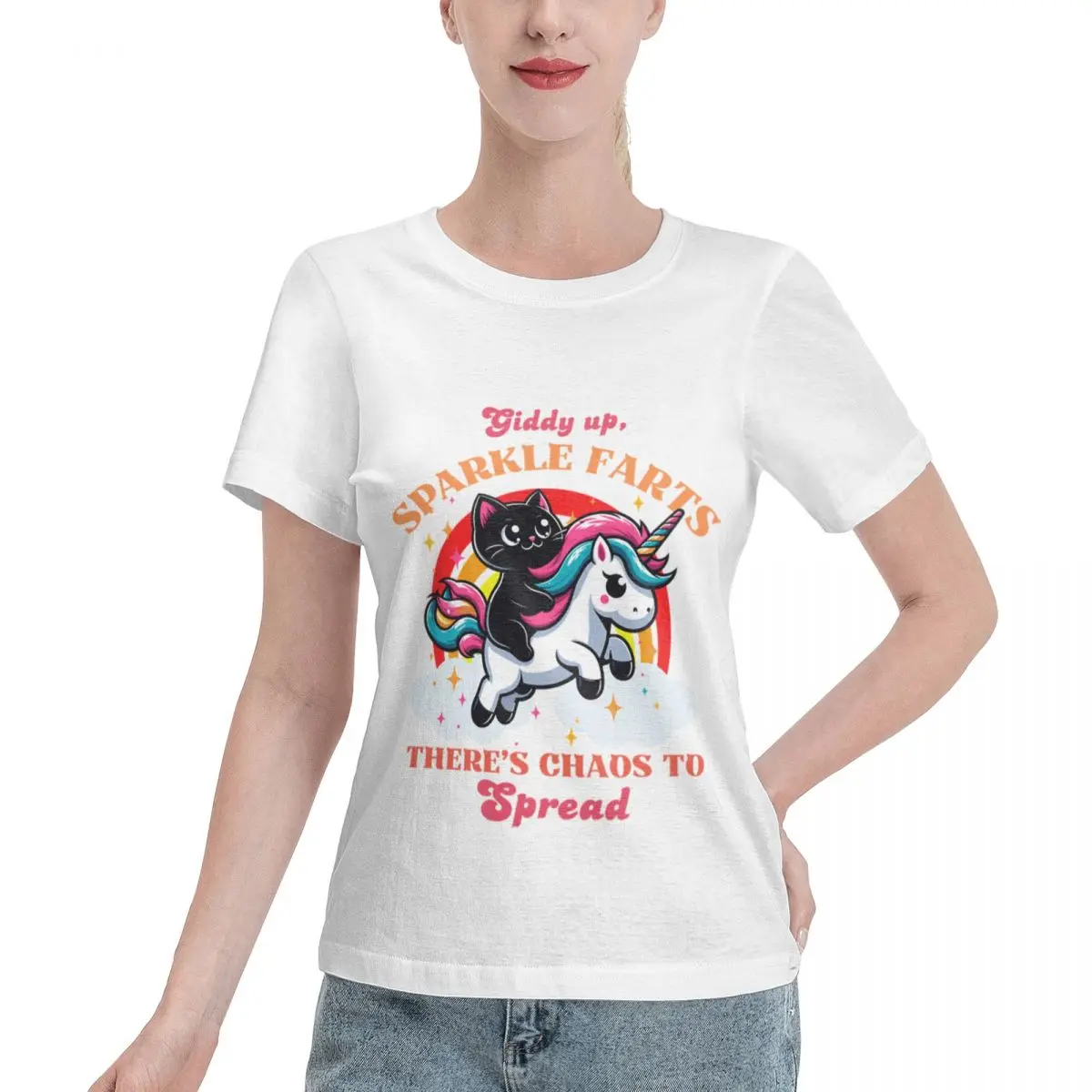 Wardrobe Essential Giddy Up Sparkle Farts There S Chaos To Spread Women's T-shirt Soft Girl Summer Women Top