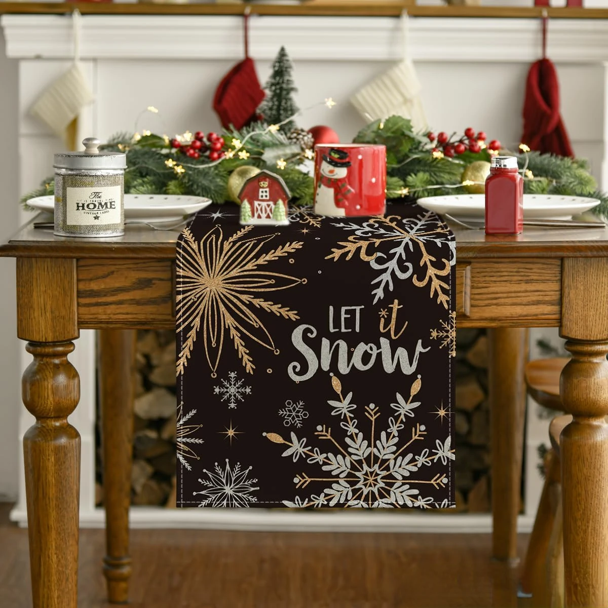 Let It Snow Christmas Snowflake Linen Table Runner Party Decor Winter Xams Kitchen Dining Table Runners Christmas Decorations