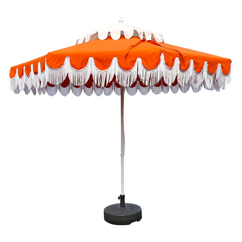 Outdoor central column umbrella, courtyard umbrella, scenic garden parasol, lotus leaf hemming, fringed sun umbrella