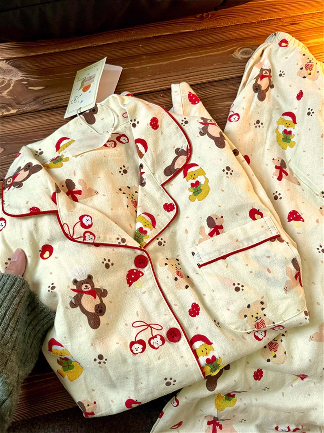 

Christmas Bear PJ Set 2025 Korean Kawaii Women Homewear Long Sleeves Button Sleepwear Pajamas Cute Pajama Sets Y2K Nightwear