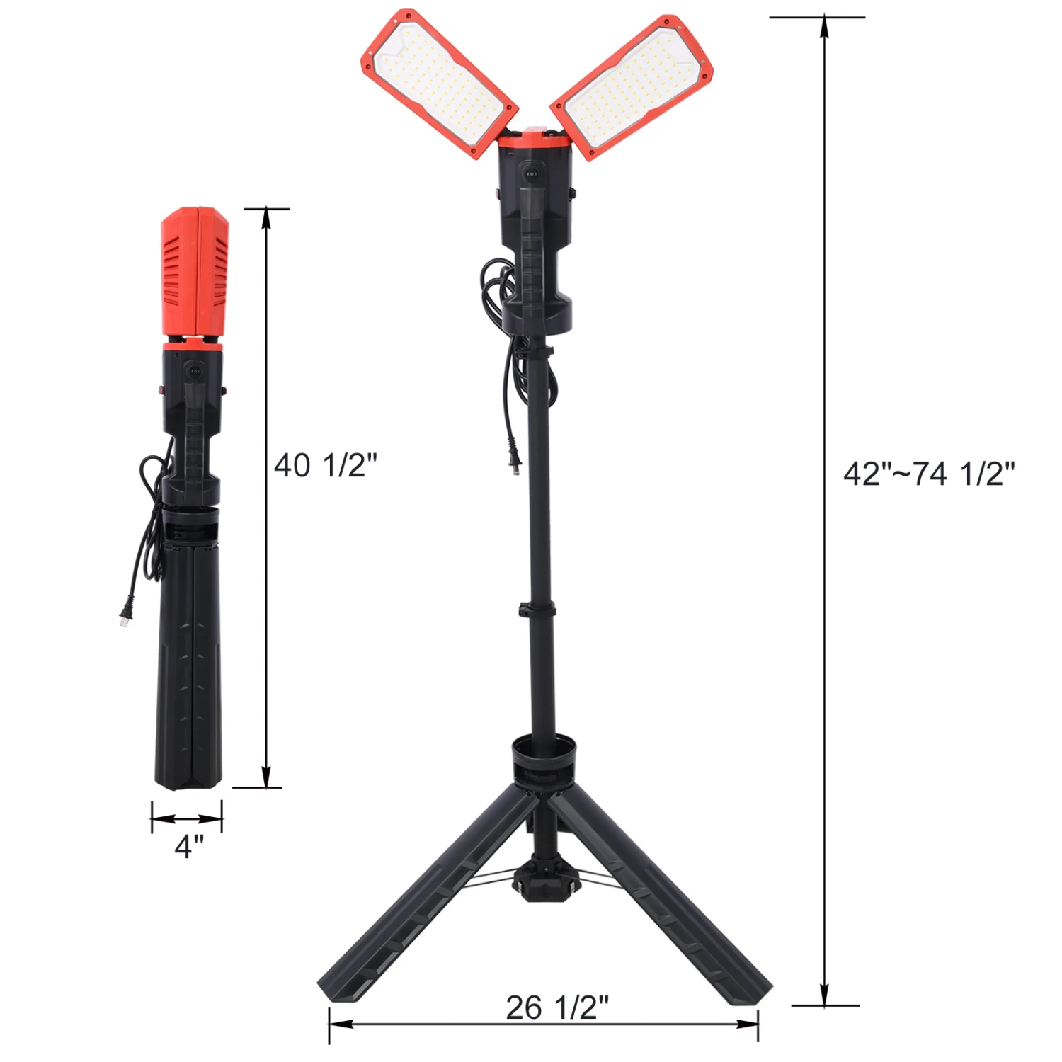 

10000 Lumen 100 Watt Dual-Head LED Work Light with Telescoping Tripod, Work Light with Stand Rotating Waterproof Lamps and 9 9Ft