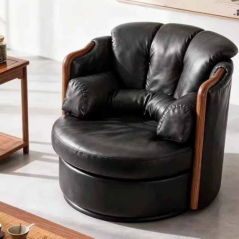 For medieval rotating oil wax first layer cowhide master seat single high backrest single sofa chair