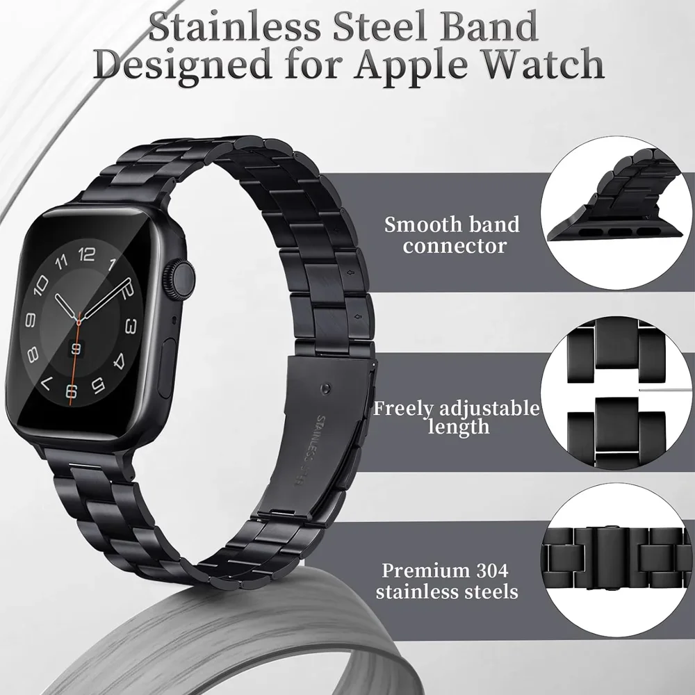 Stainless steel band for apple watch strap 44mm 45mm 40mm 42-38-41mm Slim Metal bracelet ultra 2 49mm iwatch series 8 7 6 SE 5 9