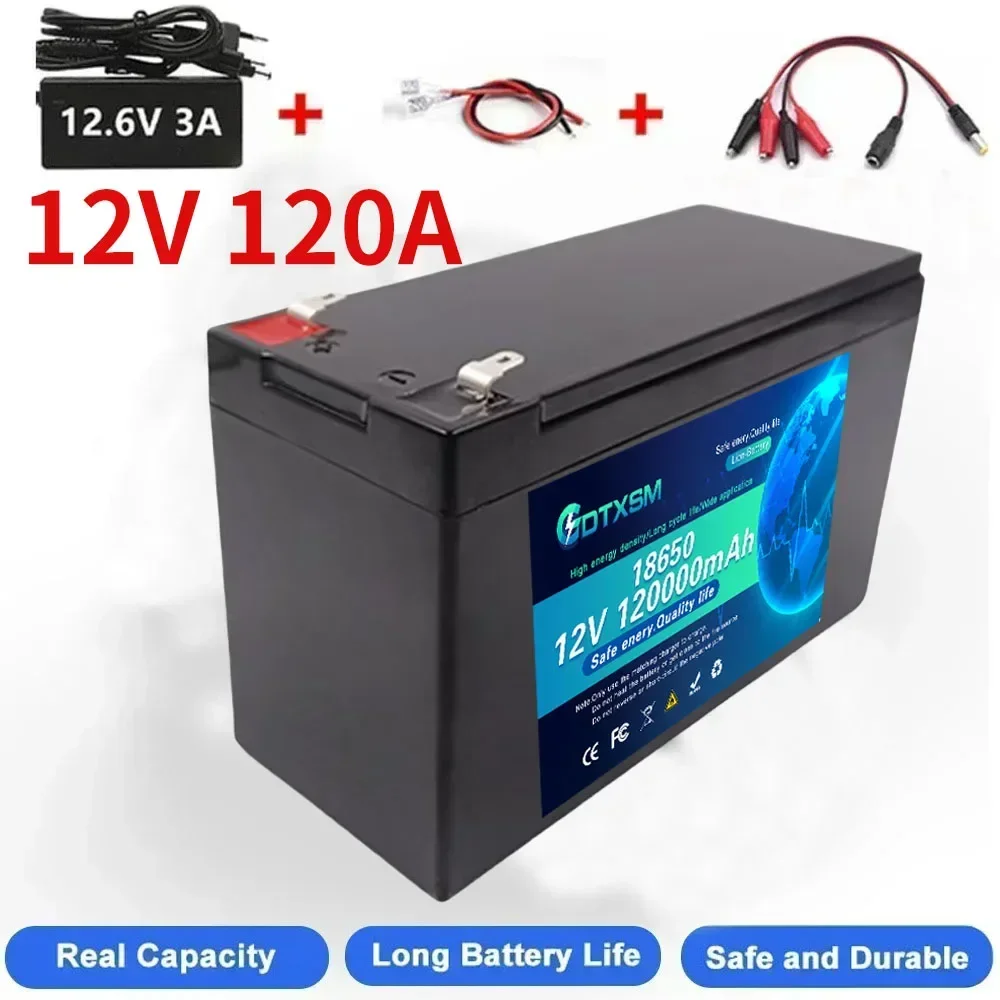 12V Battery 30Ah 18650 lithium battery pack 30A sprayer built-in high current BMS electric vehicle battery +12.6V 3A charger